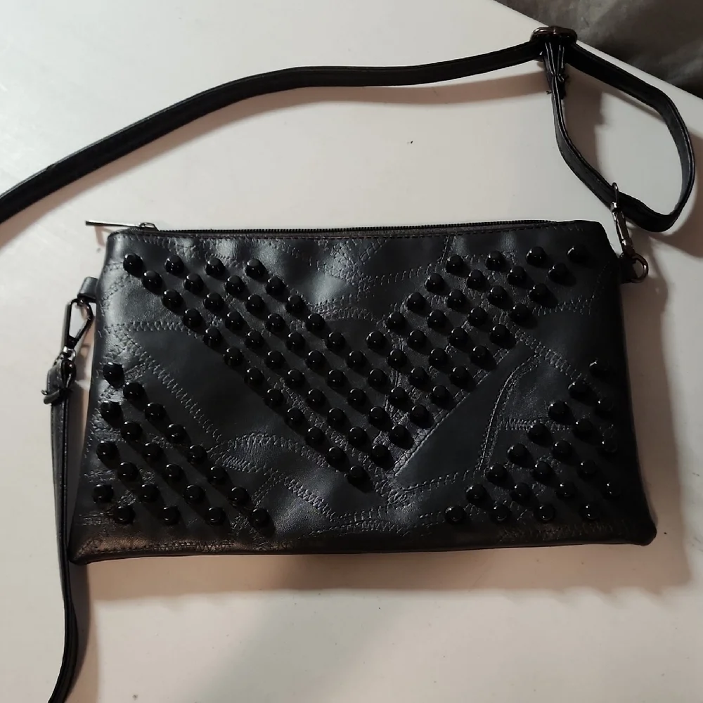 Black Punk Clutch With Adjustable Strap